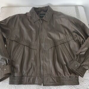 Vintage NEIL MARTIN Brown Leather Bomber Moto 90's Y2K Style Jacket - Large -